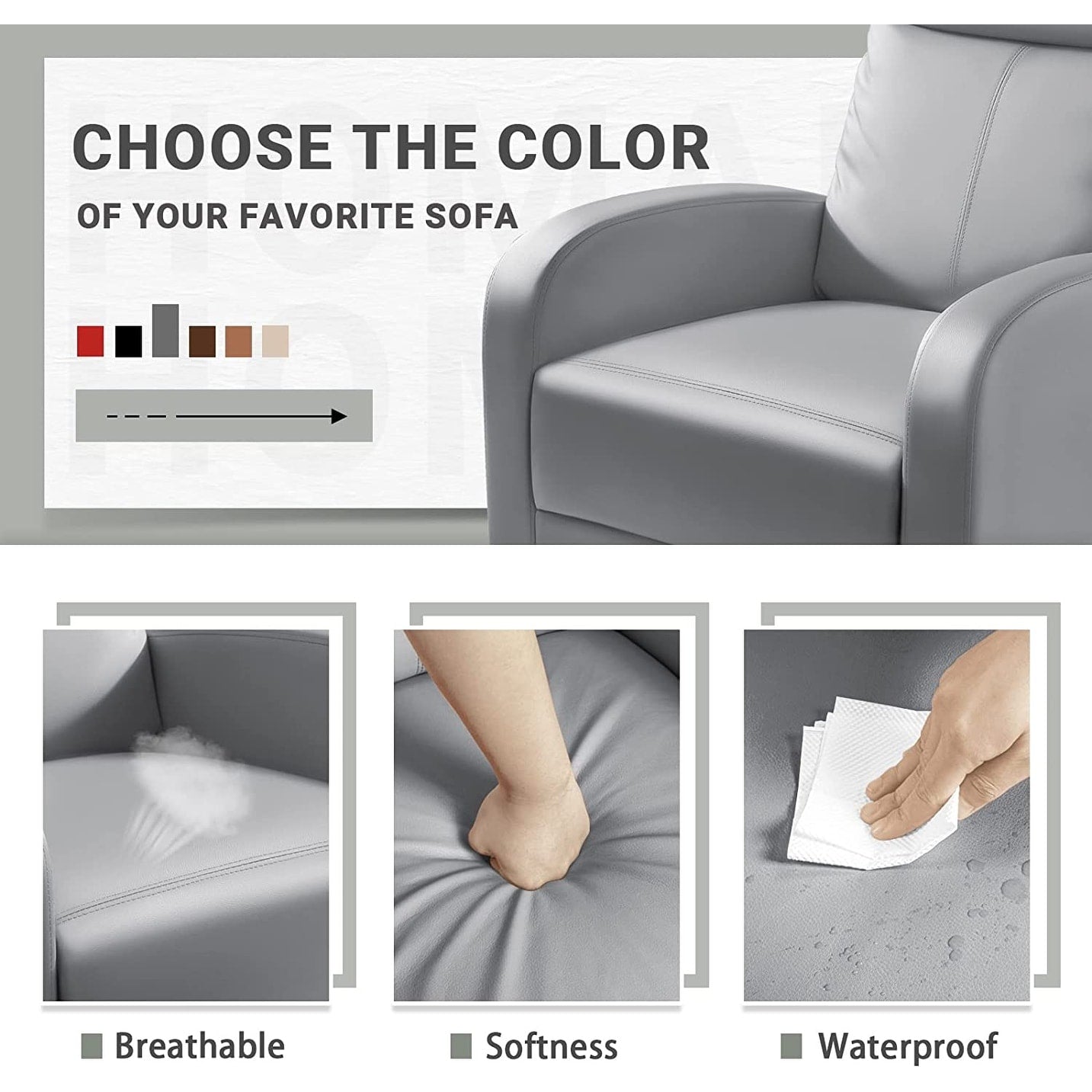 Canapé inclinable Furniwell en cuir PU avec assise et dossier rembourrés.