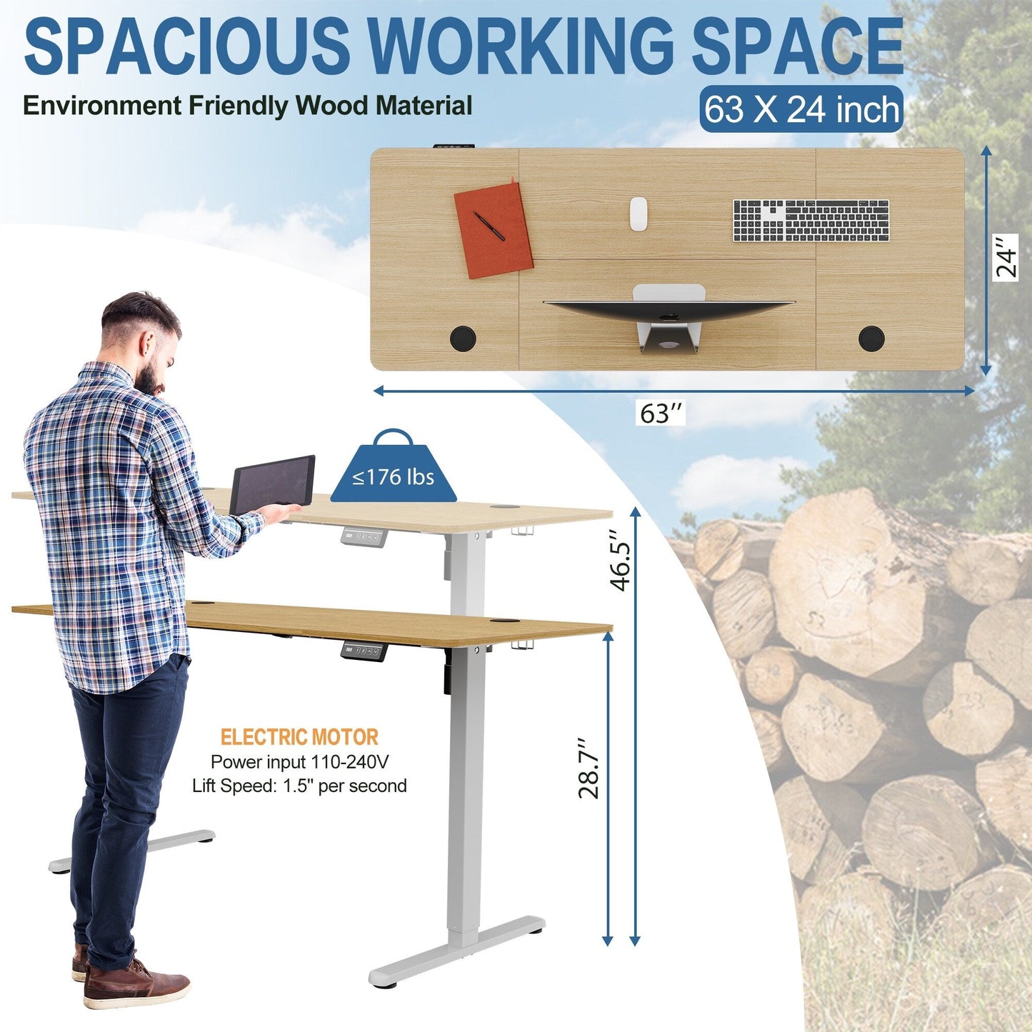 Bureau assis-debout électrique réglable en hauteur Futzca avec panneau de jonction