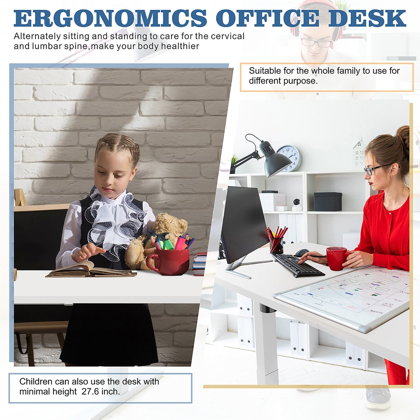 Bureau assis-debout électrique réglable en hauteur Futzca avec panneau de jonction