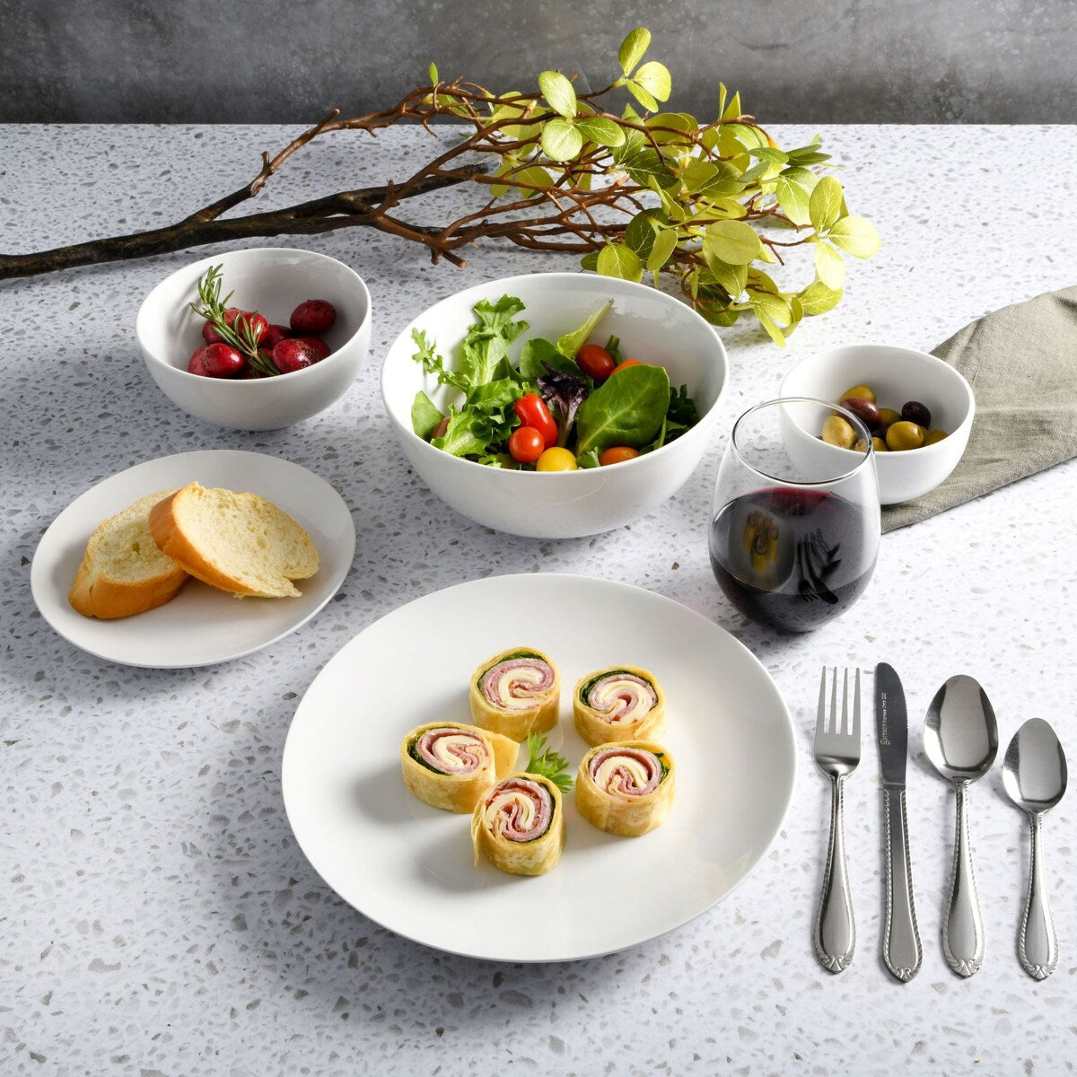 Service de table Gibson Home All U Need 60 pièces (assiettes, bols, verres, fourchettes, cuillères et couteaux) pour 6 personnes