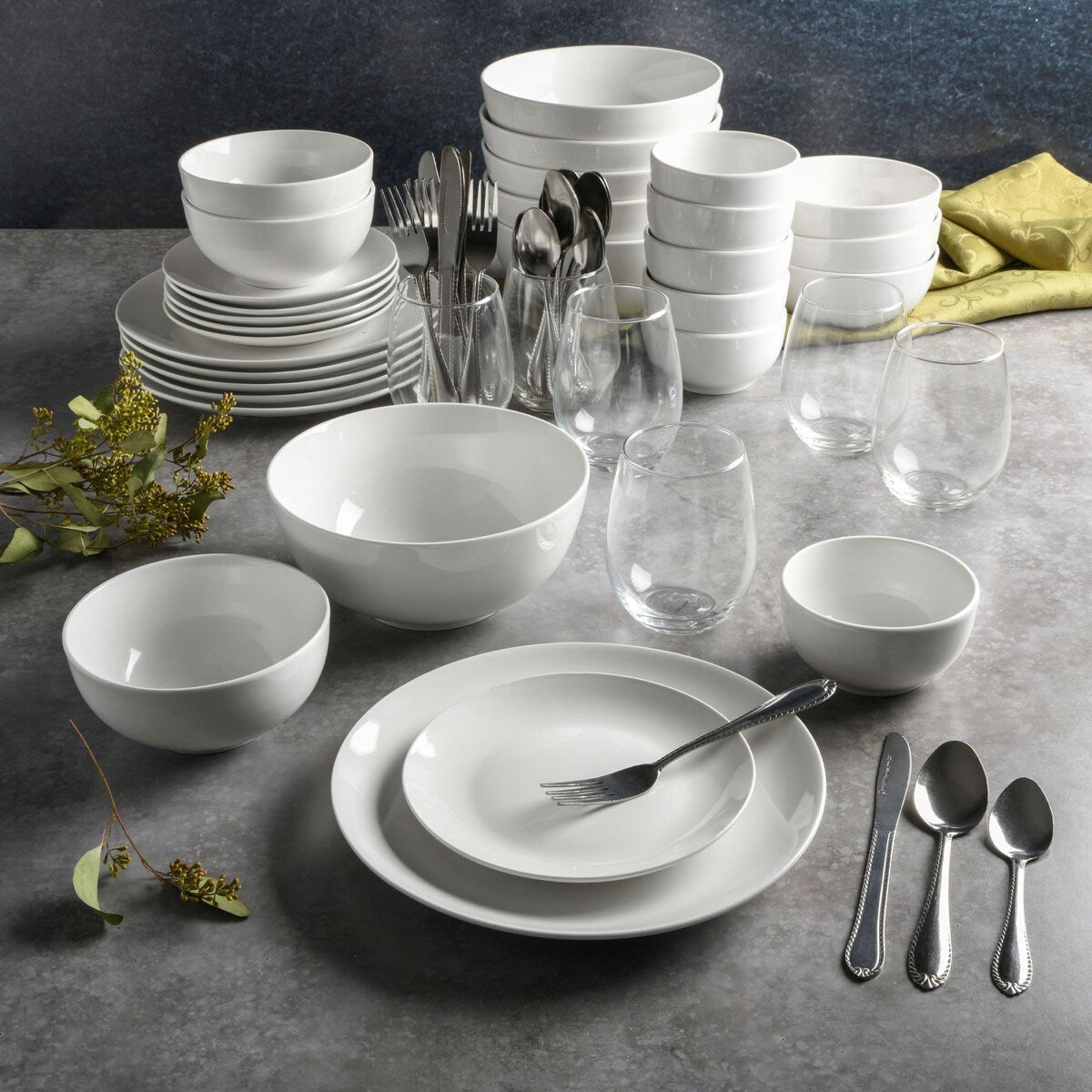 Service de table Gibson Home All U Need 60 pièces (assiettes, bols, verres, fourchettes, cuillères et couteaux) pour 6 personnes