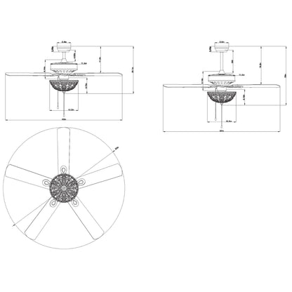 Ventilateur de plafond Gliska à 5 pales, finition bronze rustique, avec abat-jour en cristal