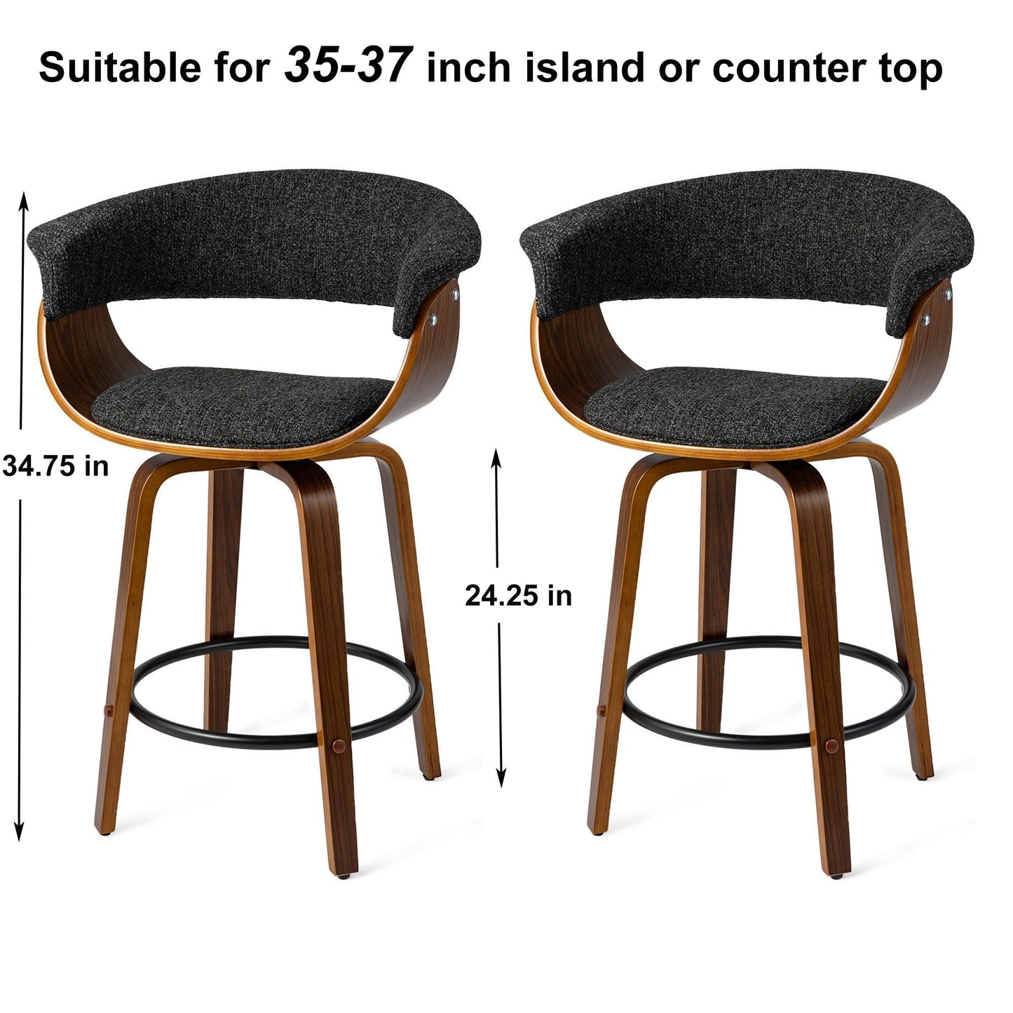 Ensemble de 2 ou 4 tabourets de bar pivotants modernes en bois, hauteur comptoir et bar, Glitzhome