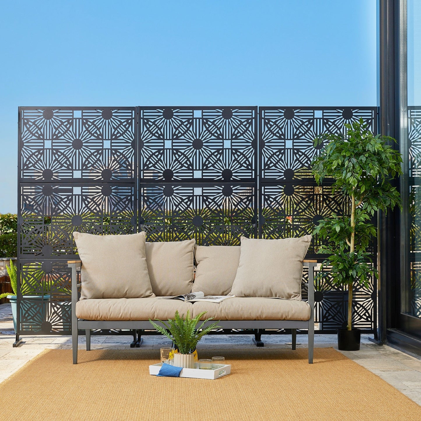 Clôture de séparation de pièce Glitzhome 6 pi galvanisée à motifs floraux, 3 panneaux