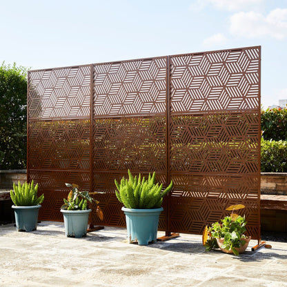 Clôture de séparation de pièce Glitzhome 6 pi galvanisée à motifs floraux, 3 panneaux