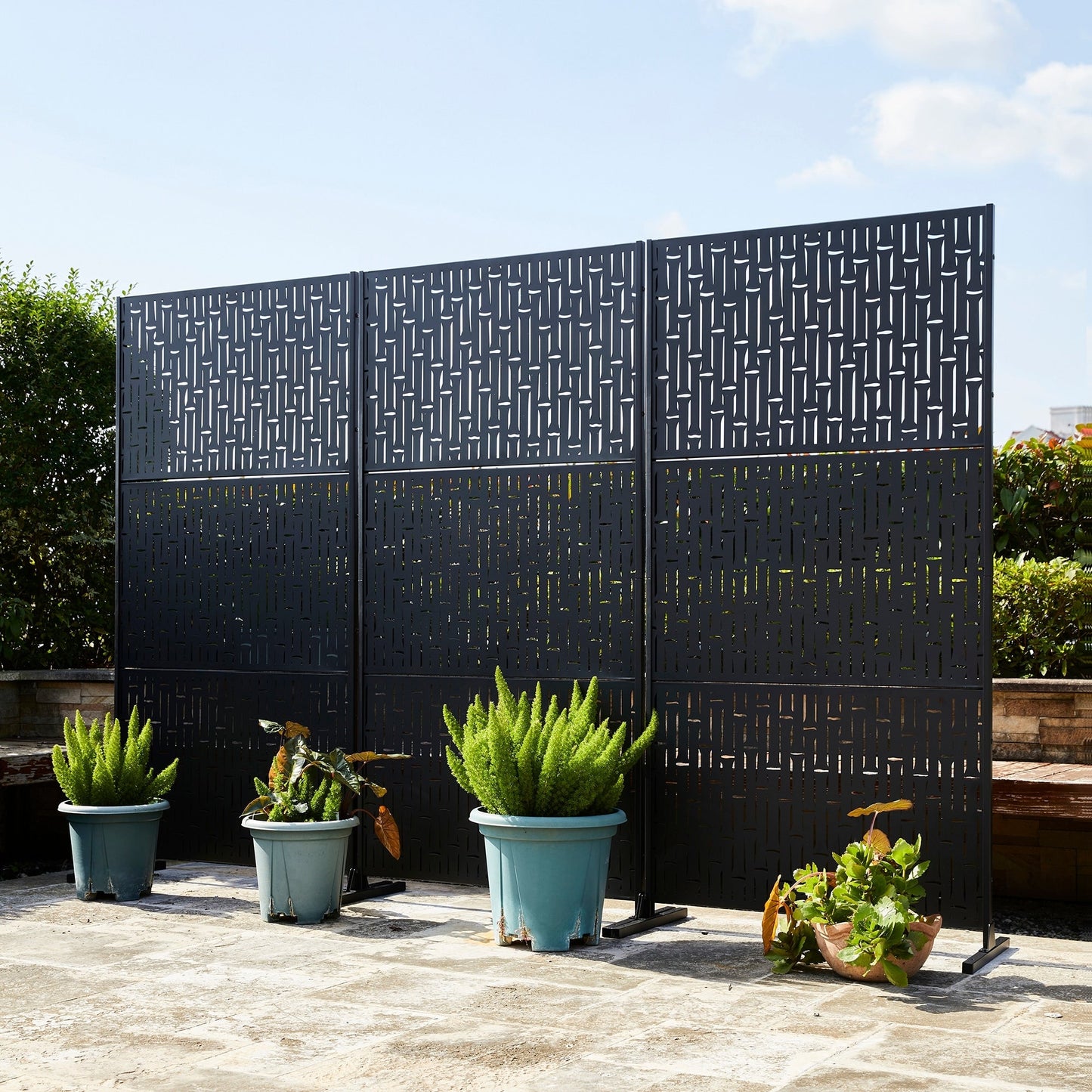 Clôture de séparation de pièce Glitzhome 6 pi galvanisée à motifs floraux, 3 panneaux