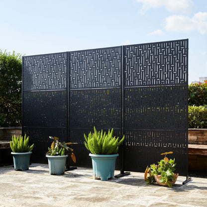 Clôture de séparation de pièce Glitzhome 6 pi galvanisée à motifs floraux, 3 panneaux