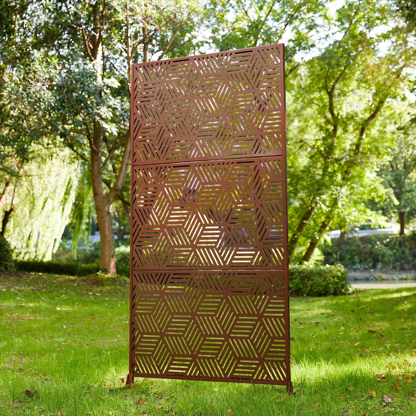 Clôture de séparation de pièce Glitzhome 6 pi galvanisée à motifs floraux, 3 panneaux