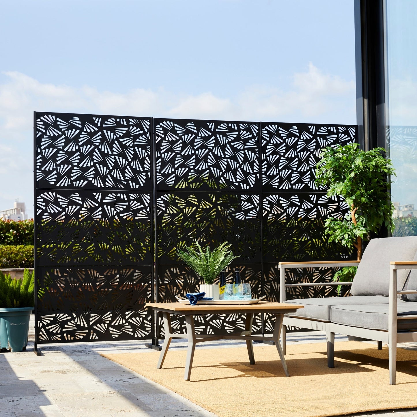 Clôture de séparation de pièce Glitzhome 6 pi galvanisée à motifs floraux, 3 panneaux