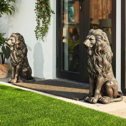 Glitzhome MGO Majestic Sitting Guardian Lion Statues Sculpture d'intérieur et d'extérieur, lot de 2