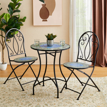 Ensemble bistro pliant d'extérieur en métal Glitzhome, 3 pièces : table et chaises de patio