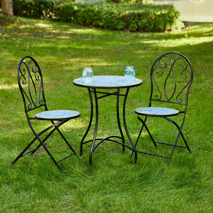 Ensemble bistro pliant d'extérieur en métal Glitzhome, 3 pièces : table et chaises de patio