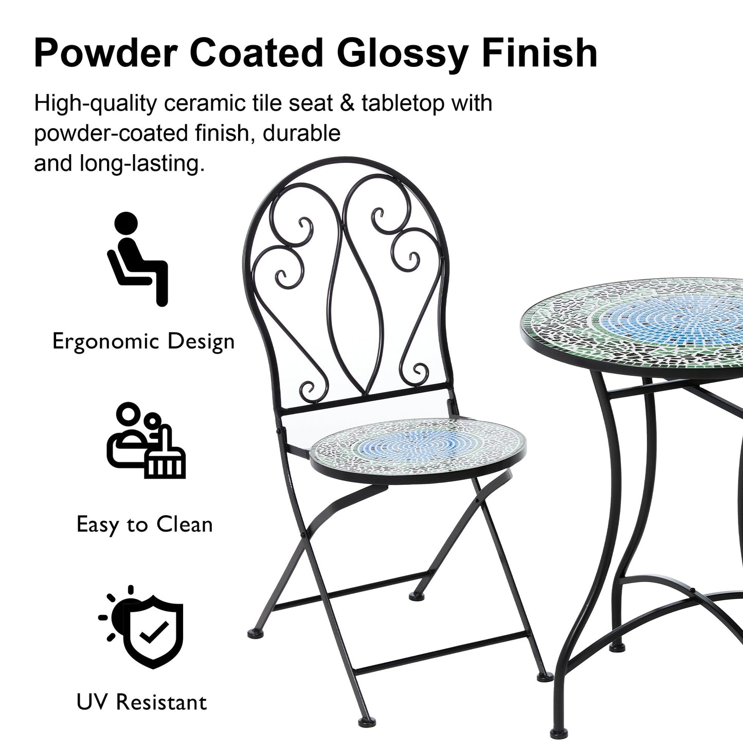 Ensemble bistro pliant d'extérieur en métal Glitzhome, 3 pièces : table et chaises de patio