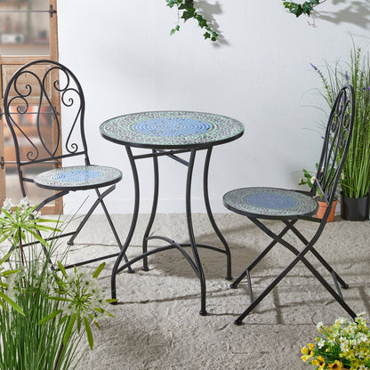 Ensemble bistro pliant d'extérieur en métal Glitzhome, 3 pièces : table et chaises de patio