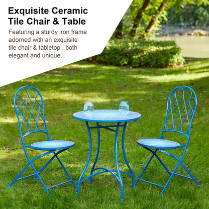 Ensemble bistro pliant d'extérieur en métal Glitzhome, 3 pièces : table et chaises de patio