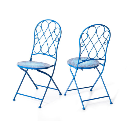 Ensemble bistro pliant d'extérieur en métal Glitzhome, 3 pièces : table et chaises de patio