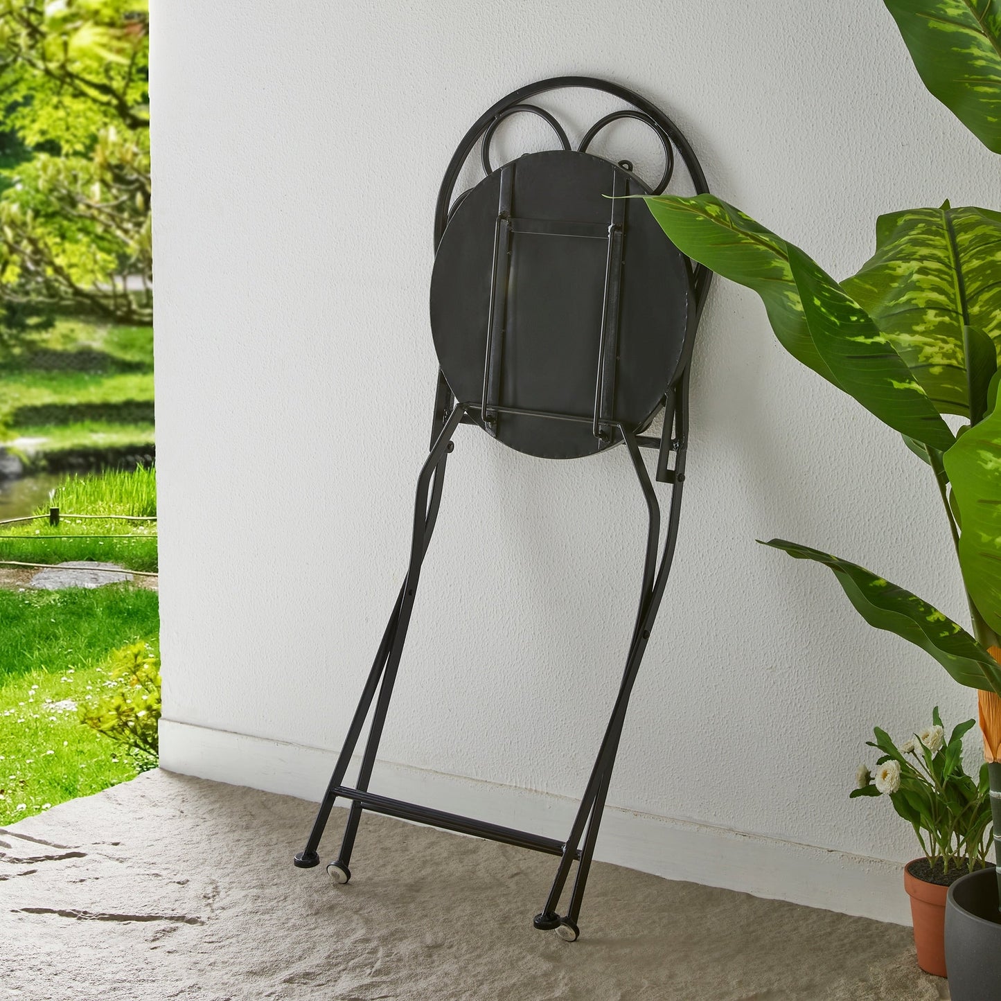 Ensemble bistro pliant d'extérieur en métal Glitzhome, 3 pièces : table et chaises de patio