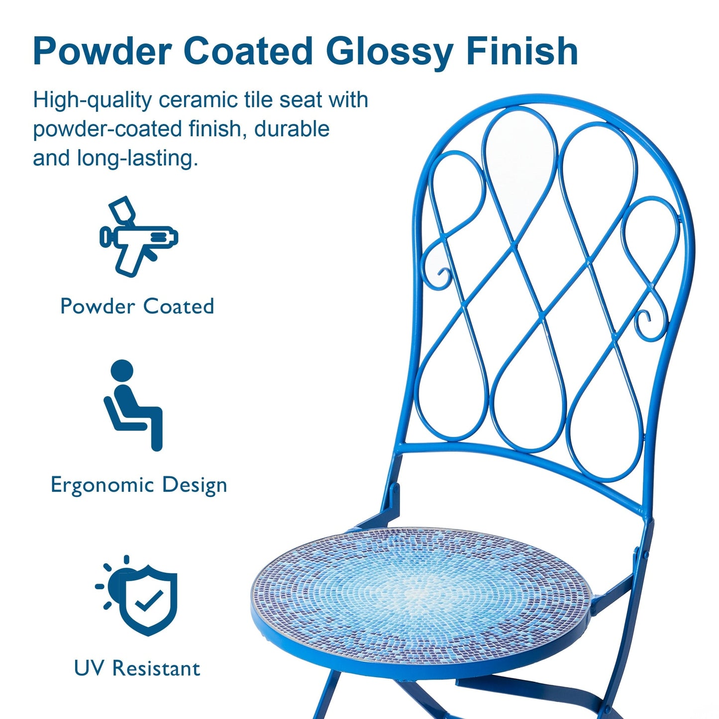 Ensemble bistro pliant d'extérieur en métal Glitzhome, 3 pièces : table et chaises de patio