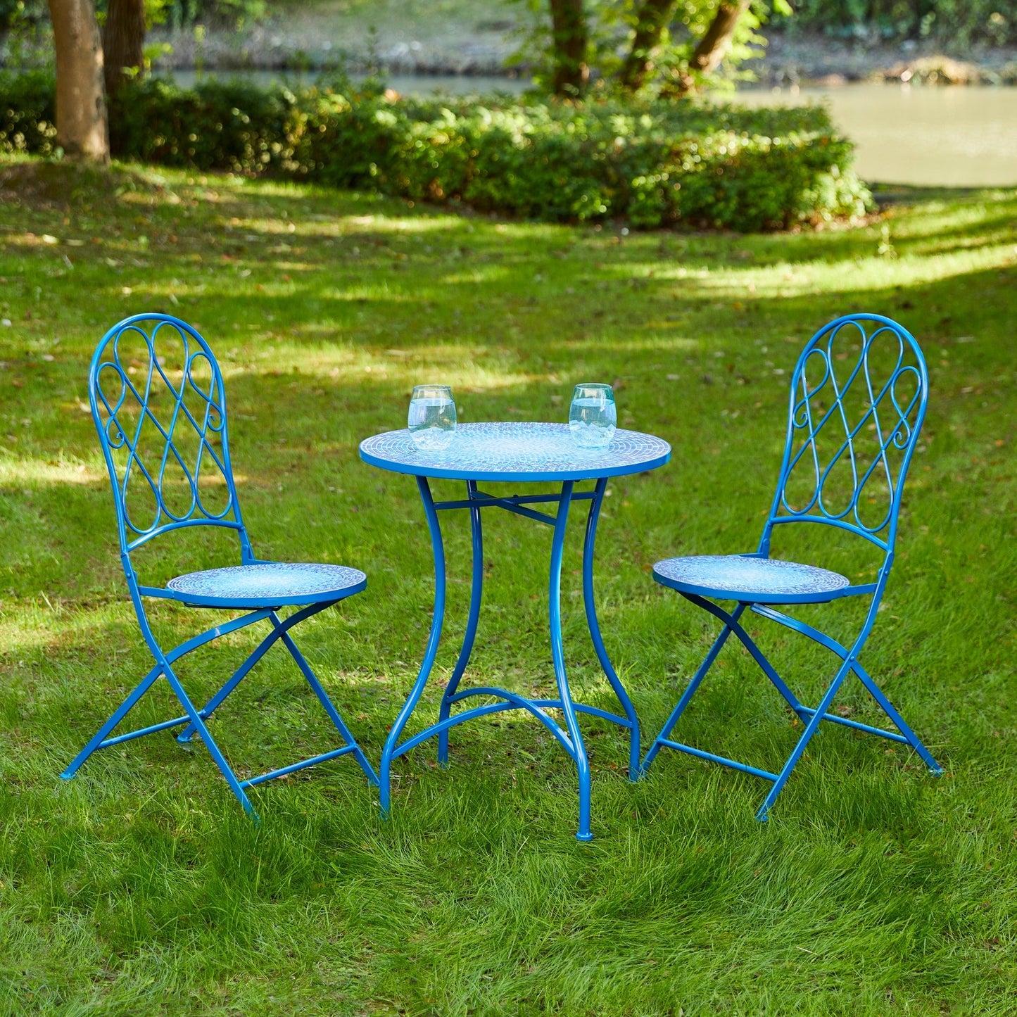 Ensemble bistro pliant d'extérieur en métal Glitzhome, 3 pièces : table et chaises de patio