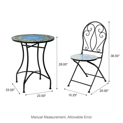 Ensemble bistro pliant d'extérieur en métal Glitzhome, 3 pièces : table et chaises de patio