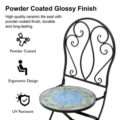 Ensemble bistro pliant d'extérieur en métal Glitzhome, 3 pièces : table et chaises de patio