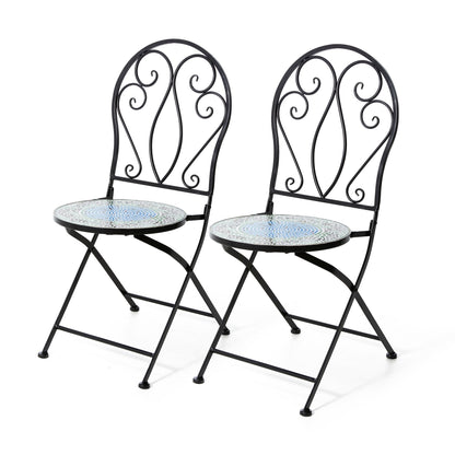 Ensemble bistro pliant d'extérieur en métal Glitzhome, 3 pièces : table et chaises de patio
