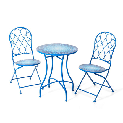 Ensemble bistro pliant d'extérieur en métal Glitzhome, 3 pièces : table et chaises de patio