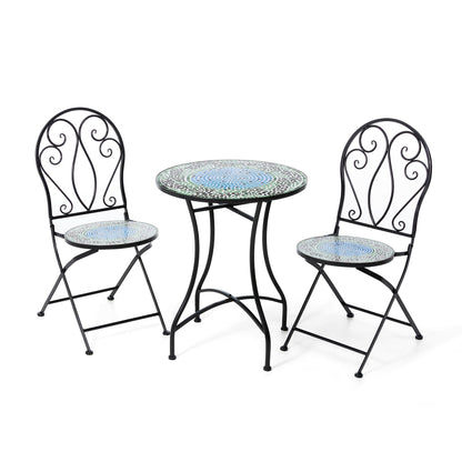 Ensemble bistro pliant d'extérieur en métal Glitzhome, 3 pièces : table et chaises de patio