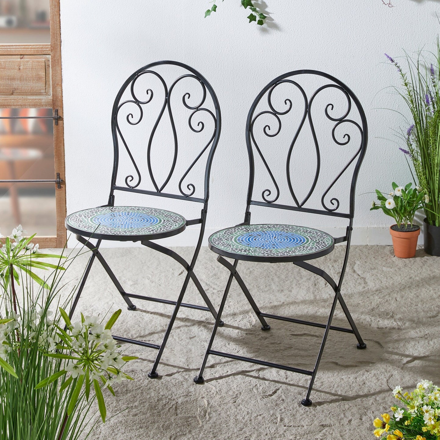 Ensemble bistro pliant d'extérieur en métal Glitzhome, 3 pièces : table et chaises de patio