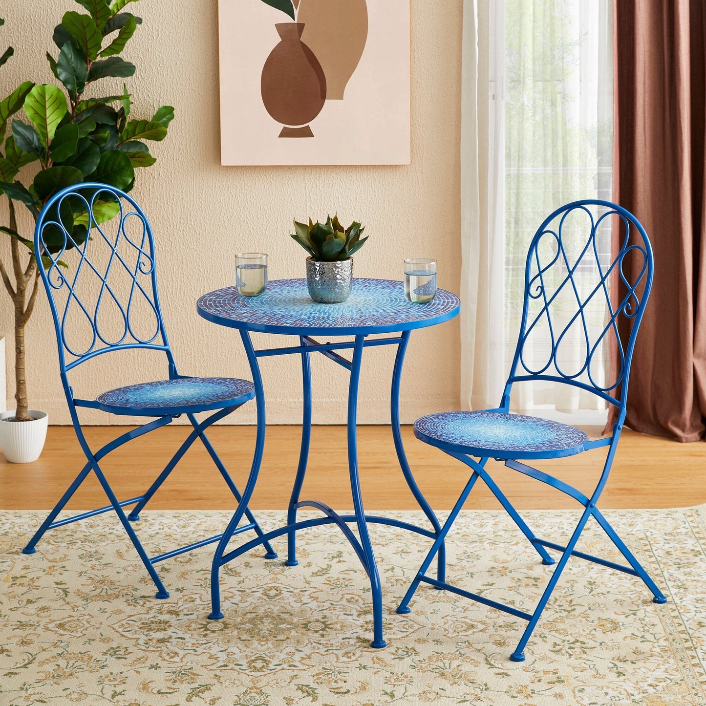 Ensemble bistro pliant d'extérieur en métal Glitzhome, 3 pièces : table et chaises de patio