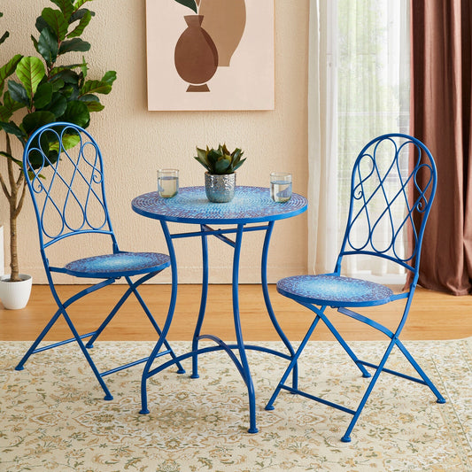 Ensemble bistro pliant d'extérieur en métal Glitzhome, 3 pièces : table et chaises de patio