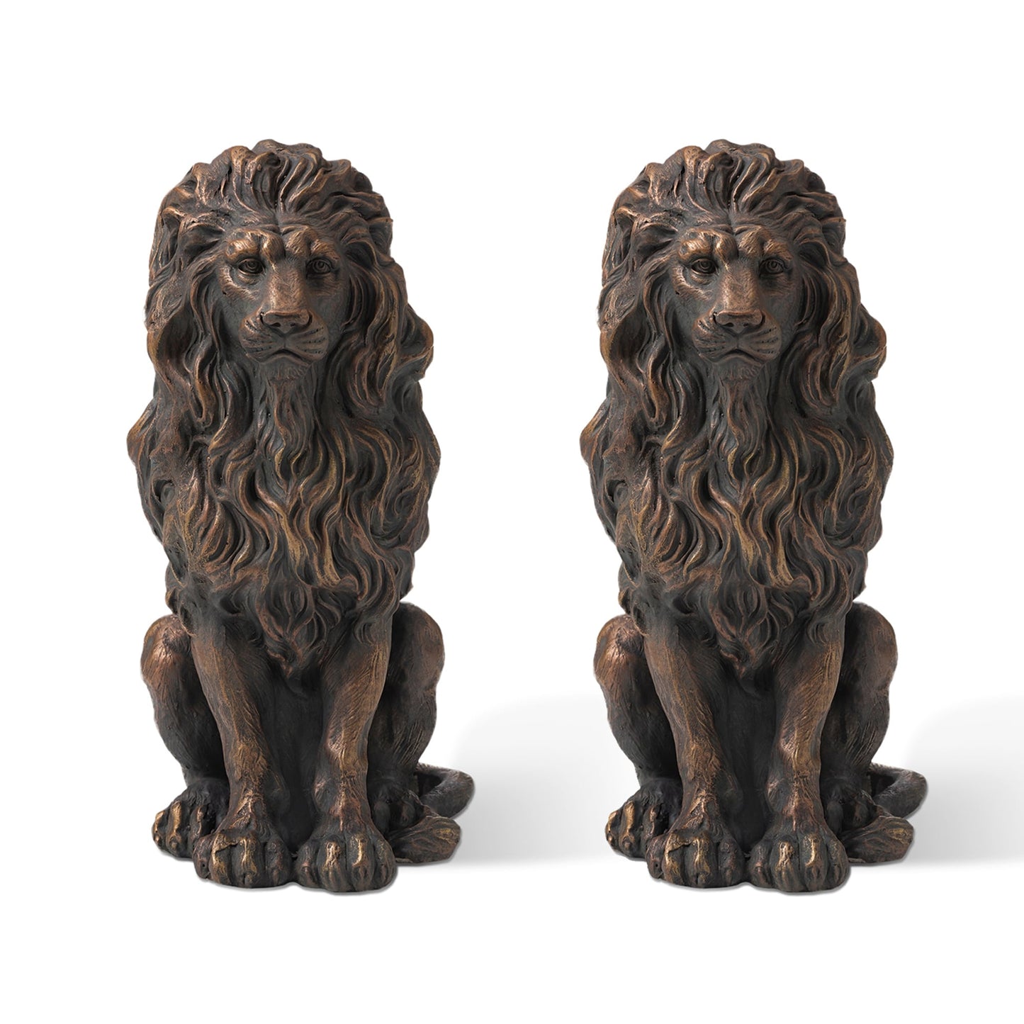 Glitzhome MGO Majestic Sitting Guardian Lion Statues Sculpture d'intérieur et d'extérieur, lot de 2