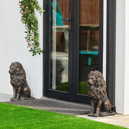 Glitzhome MGO Majestic Sitting Guardian Lion Statues Sculpture d'intérieur et d'extérieur, lot de 2