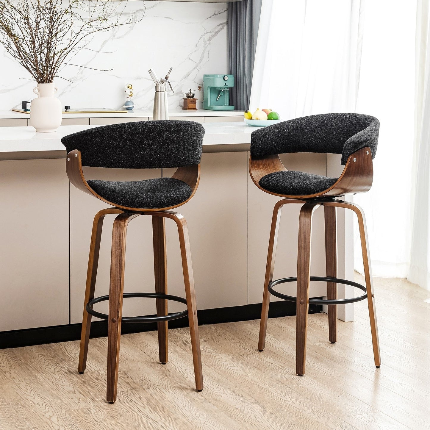 Ensemble de 2 ou 4 tabourets de bar pivotants modernes en bois, hauteur comptoir et bar, Glitzhome