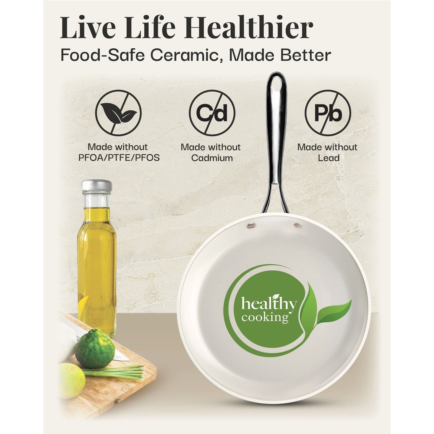 Ensemble de 12 pièces de casseroles et poêles Gotham Steel couleur crème, en céramique ultra antiadhésive avec poignées isolantes