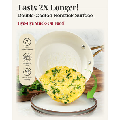 Ensemble de 15 pièces de casseroles et poêles Gotham Steel couleur crème, en céramique ultra antiadhésive, avec ustensiles