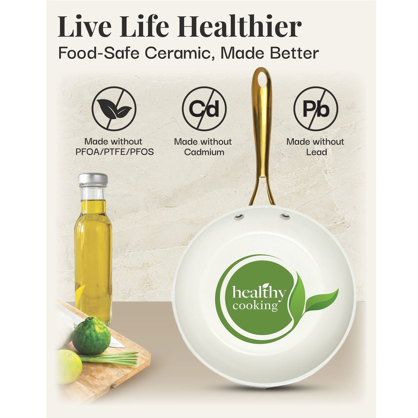 Ensemble de 15 pièces de casseroles et poêles Gotham Steel couleur crème, en céramique ultra antiadhésive, avec ustensiles