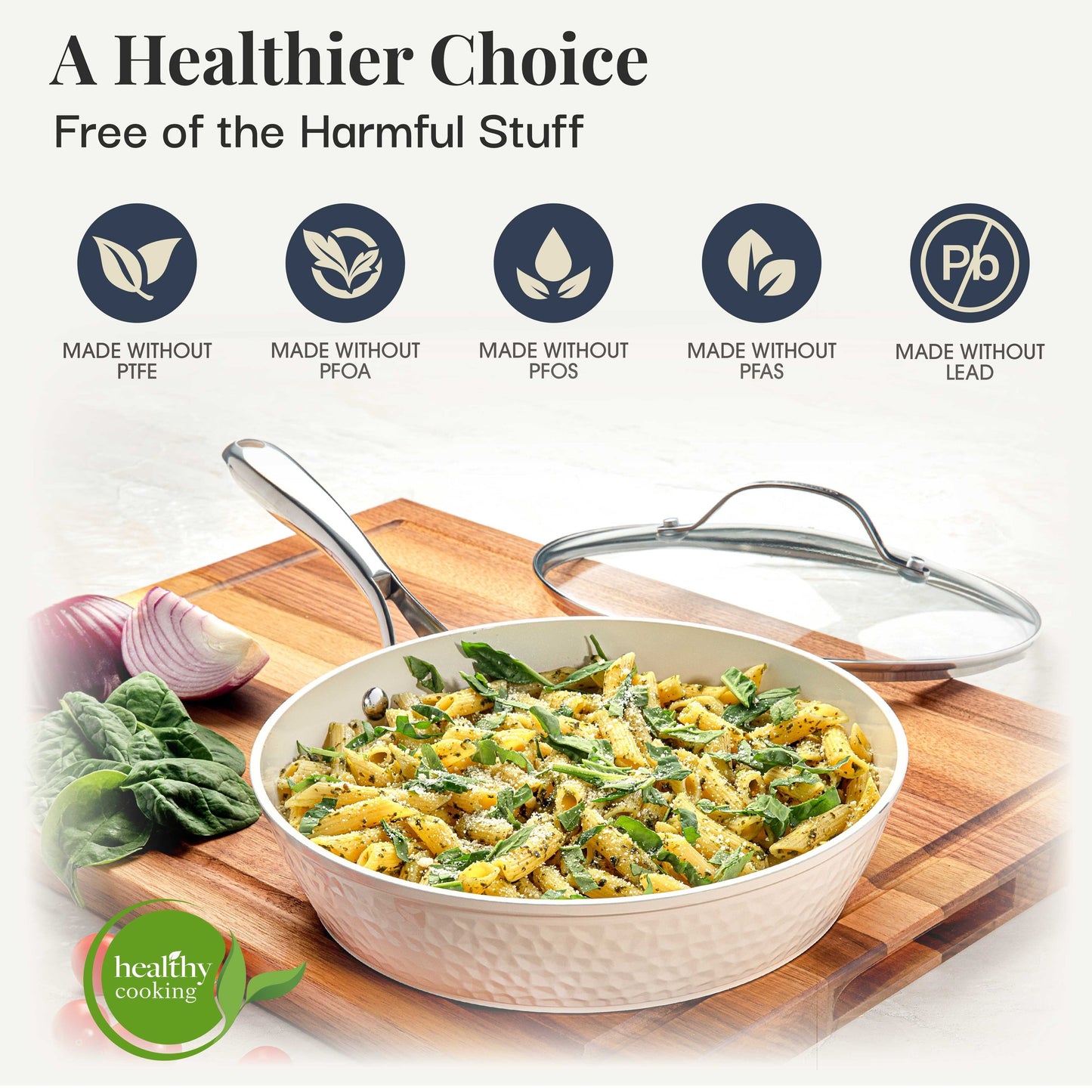 Ensemble de 15 pièces de casseroles et poêles Gotham Steel Hammered Cream en céramique antiadhésive, avec ustensiles.