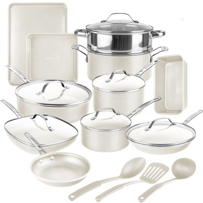 Ensemble de 20 pièces de casseroles et poêles antiadhésives Gotham Steel Naturals Express avec moules à pâtisserie et ustensiles