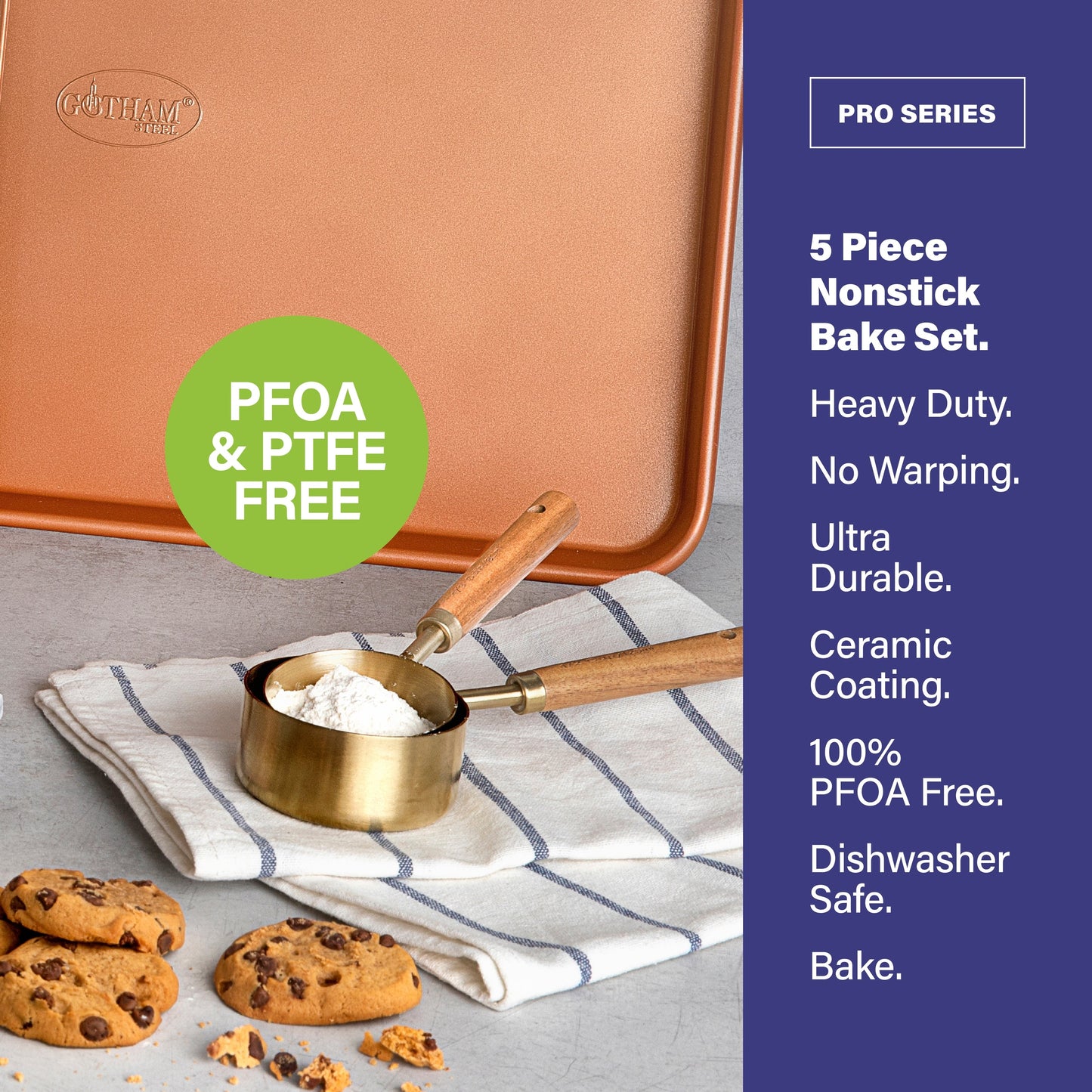 Ensemble de 20 pièces de batterie de cuisine et de pâtisserie Gotham Steel Pro en acier anodisé dur