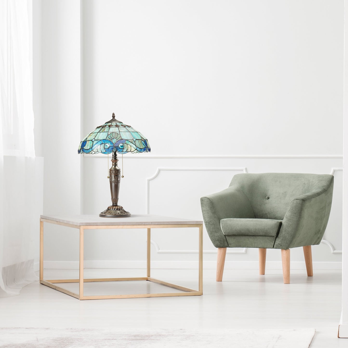 Lampe Tiffany en vitrail Gracewood Hollow Asdreni 51 cm (20 pouces) - 35,6 cm (14 po) L x 35,6 cm (14 po) l x 51,4 cm (20,25 po) H