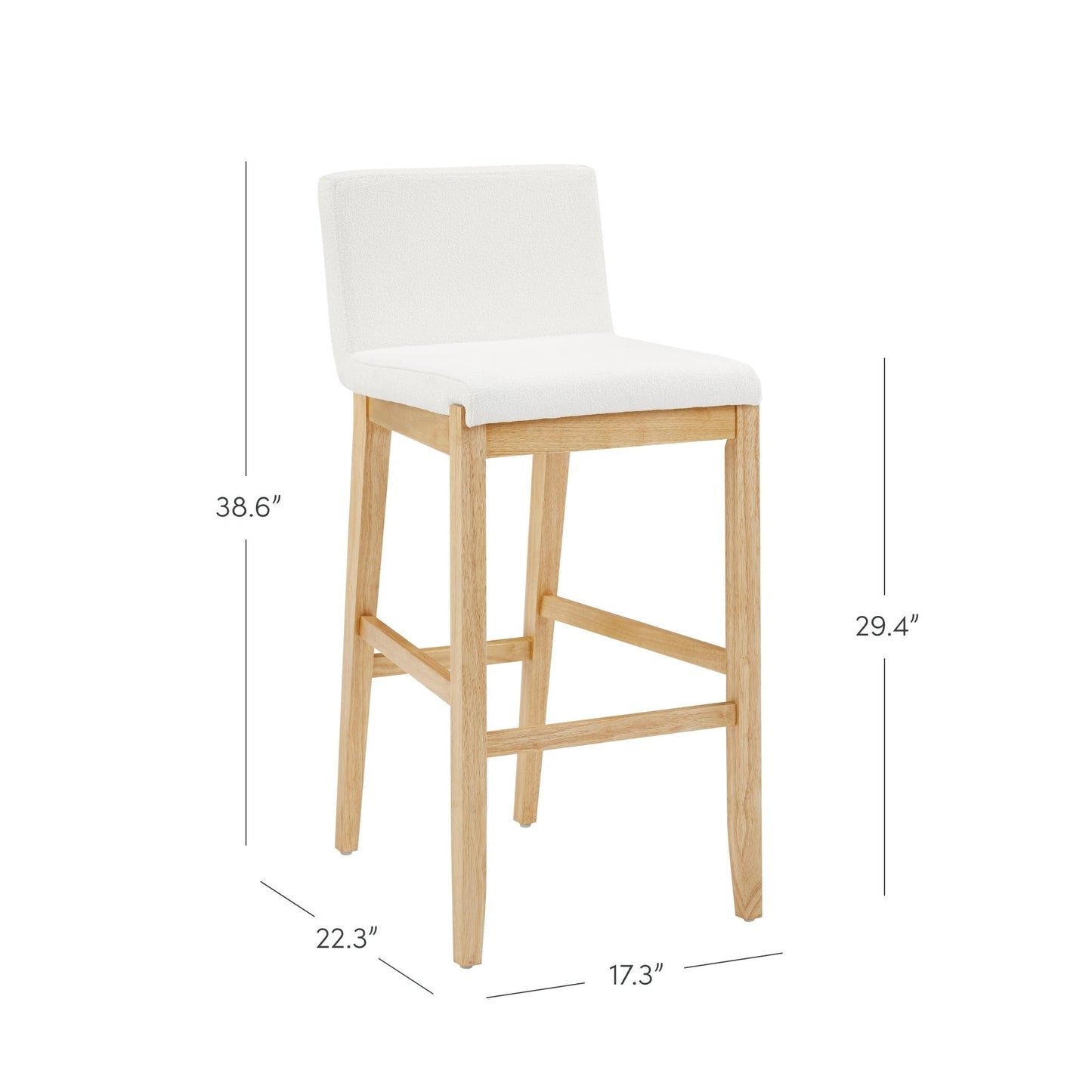 Tabouret de bar moderne Gracie, chaise rembourrée en tissu bouclé et pieds en bois brossé