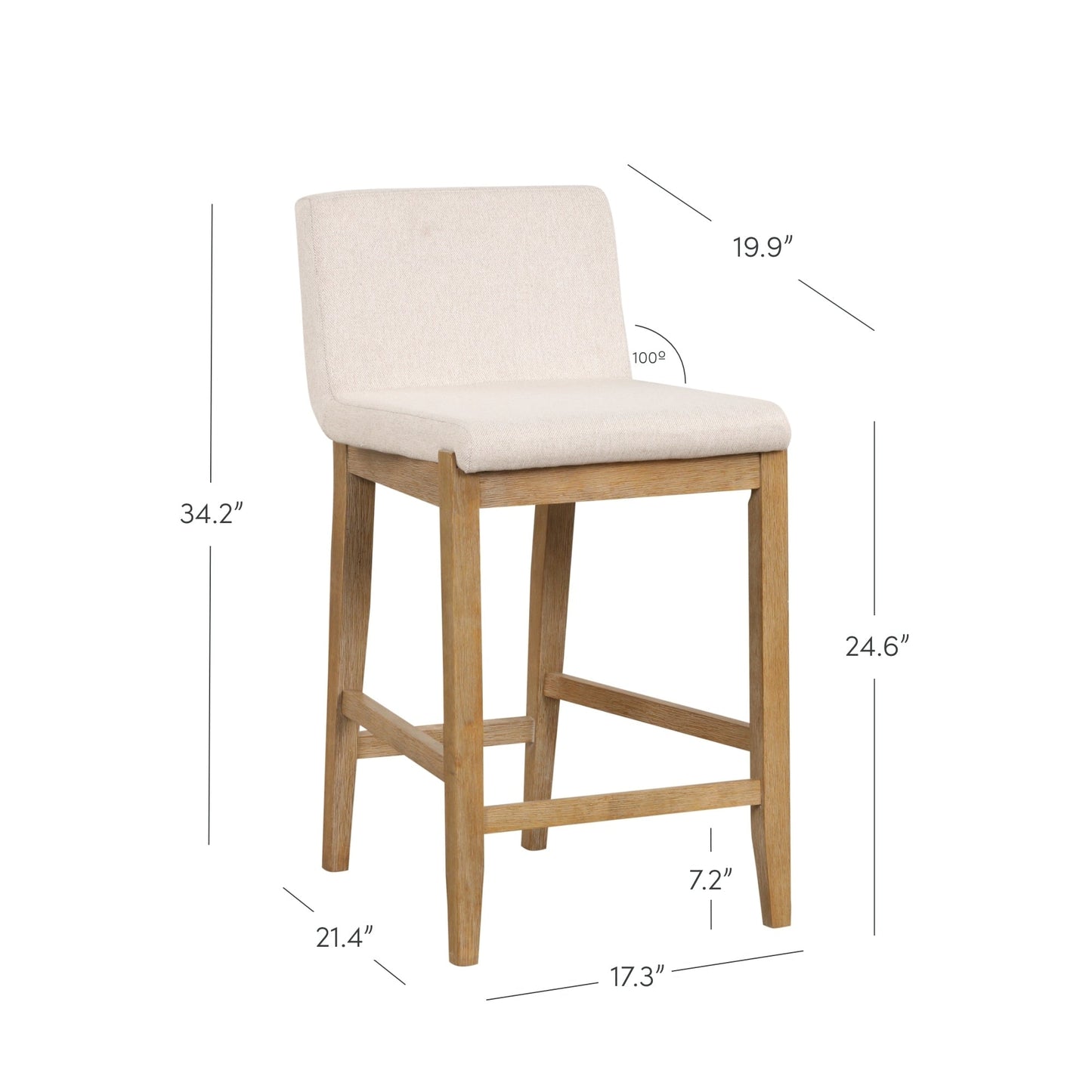 Tabouret de bar moderne Gracie, chaise rembourrée en tissu bouclé et pieds en bois brossé