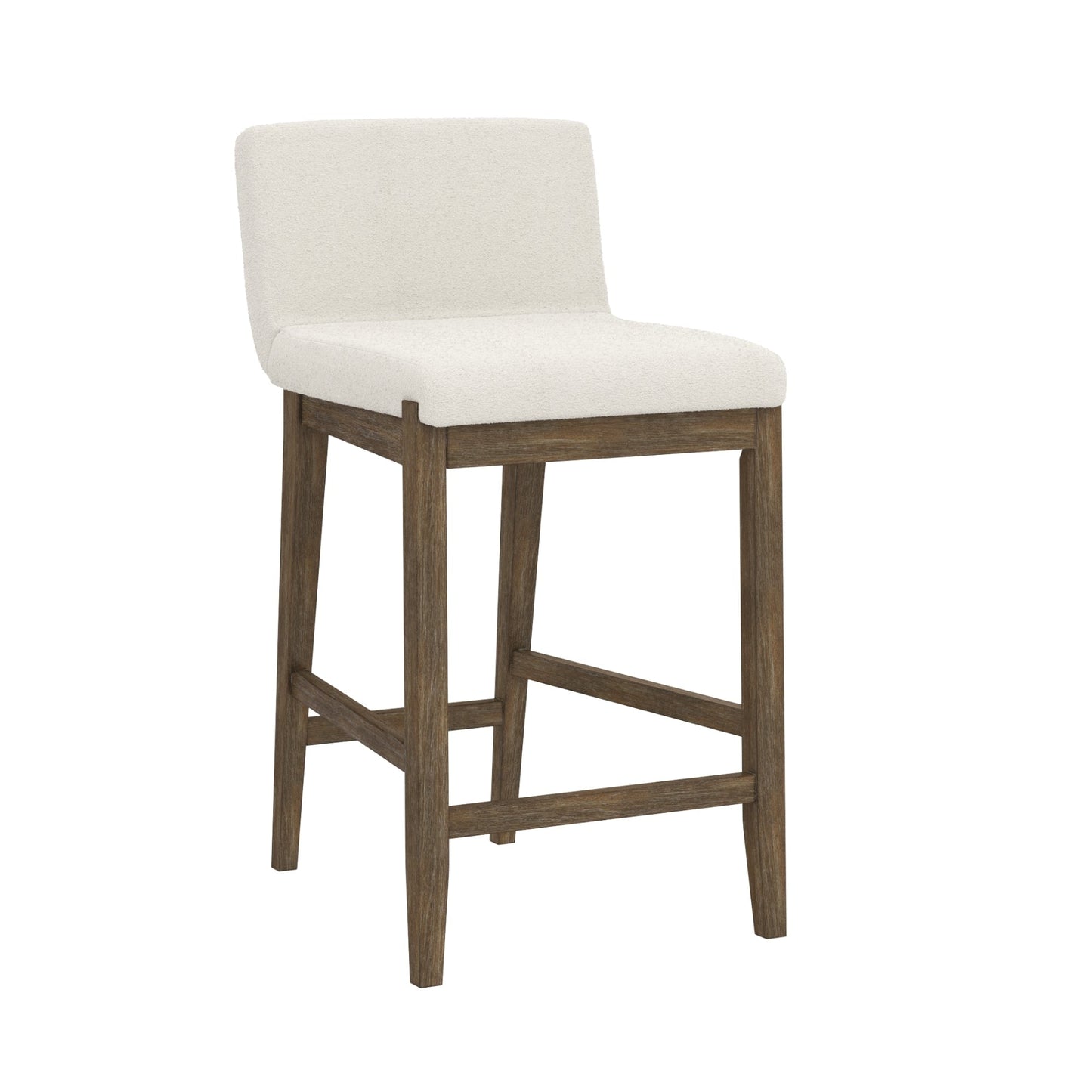 Tabouret de bar moderne Gracie, chaise rembourrée en tissu bouclé et pieds en bois brossé