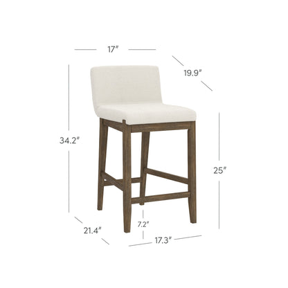 Tabouret de bar moderne Gracie, chaise rembourrée en tissu bouclé et pieds en bois brossé