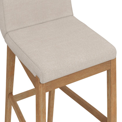 Tabouret de bar moderne Gracie, chaise rembourrée en tissu bouclé et pieds en bois brossé