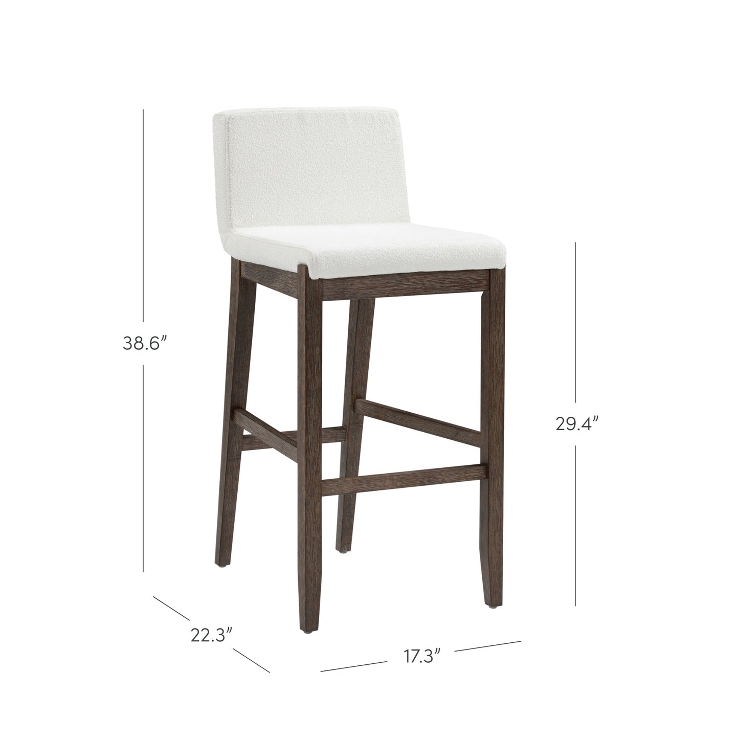 Tabouret de bar moderne Gracie, chaise rembourrée en tissu bouclé et pieds en bois brossé
