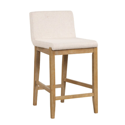 Tabouret de bar moderne Gracie, chaise rembourrée en tissu bouclé et pieds en bois brossé