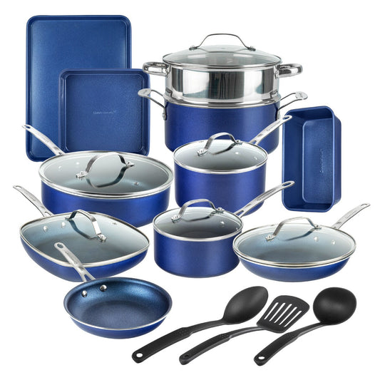Ensemble de 20 pièces de batterie de cuisine antiadhésive Granitestone Blue