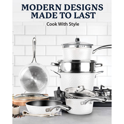 Ensemble de 15 pièces de batterie de cuisine antiadhésive Granitestone Charleston Hammered